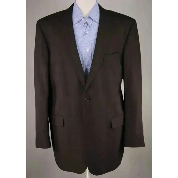 Jos A Bank Signature Gold Brown Windowpane Wool-Silk 2-Btn Sportcoat Blazer 46L - Picture 2 of 8